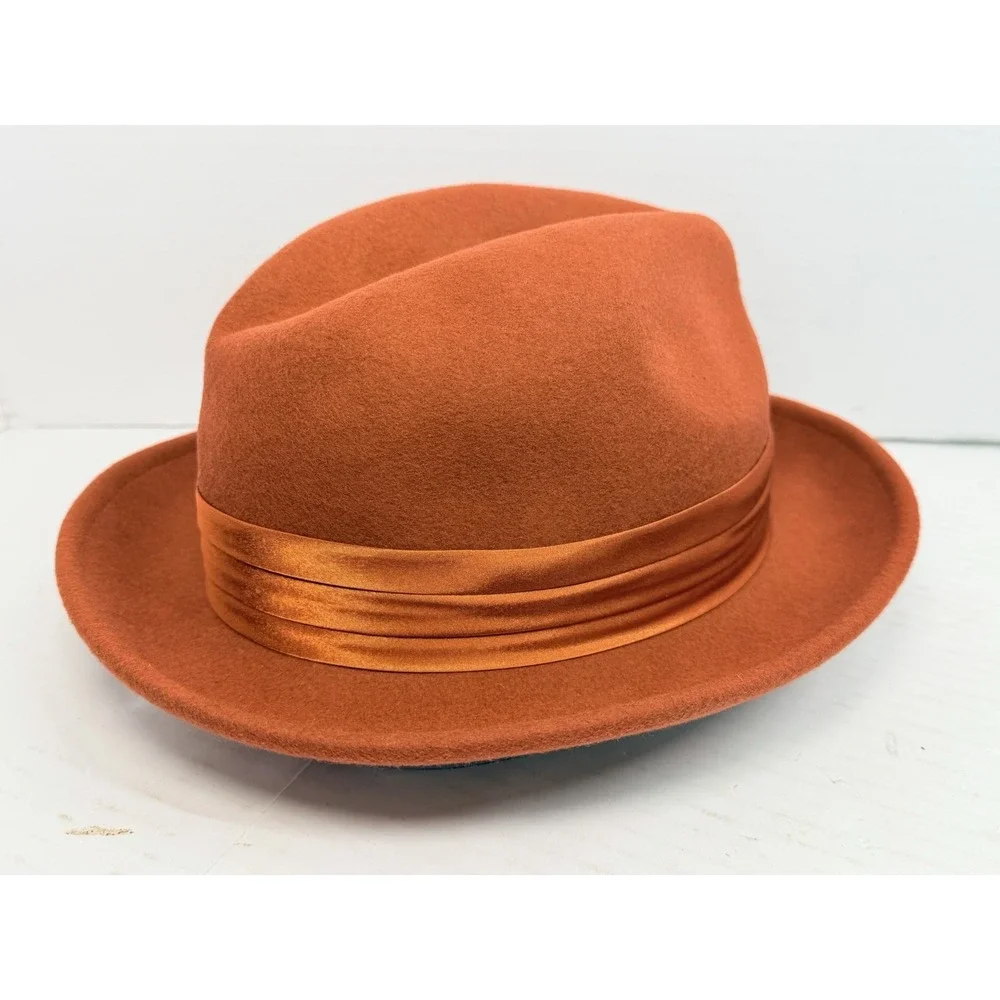 Bruno Capelo Giovanni Fedora Medium Orange 100% Australian Wool Hat New